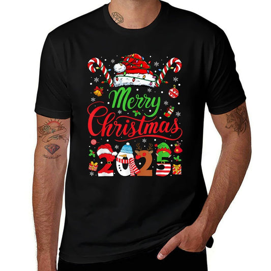 Merry Christmas 2025 Santa Reindeer Snowman Christmas Family  Relaxed-fit T-Shirt