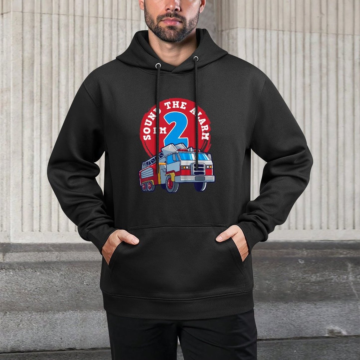 Kids 2nd Birthday Two Years Old Firetruck Firefighter Gift Shrink-Resistant Hoodie