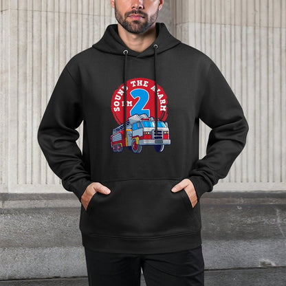 Kids 2nd Birthday Two Years Old Firetruck Firefighter Gift Shrink-Resistant Hoodie