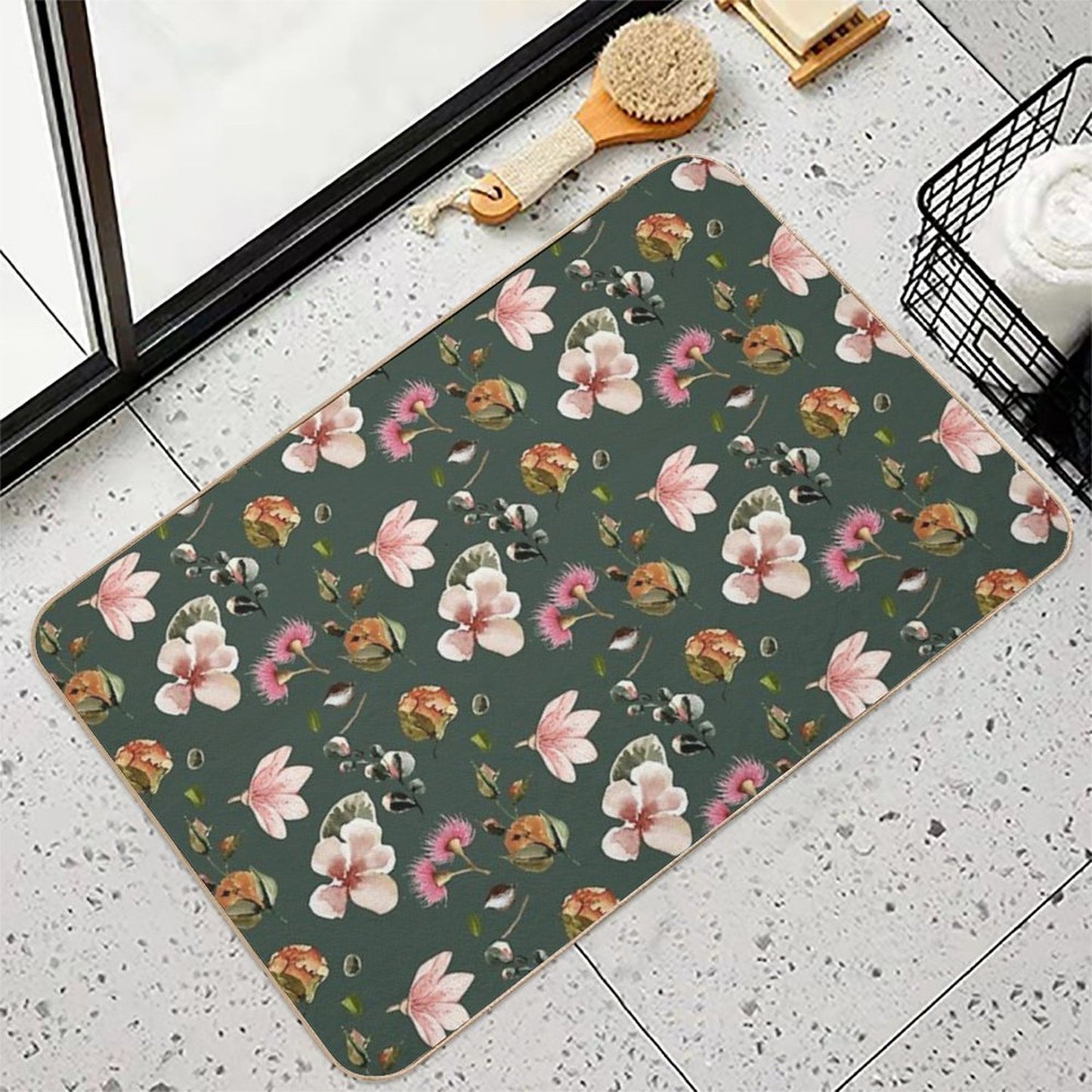 Vintage Floral Pattern  Dirt-Trapping Bath Mat