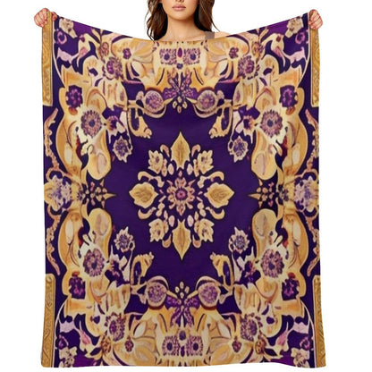 Purple And Gold Persian Floral Shrink-resistant Throw Blanket