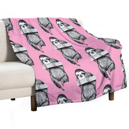 SLOTH HANGING OUT ON CARNATION PINK Velvety-soft Throw Blanket