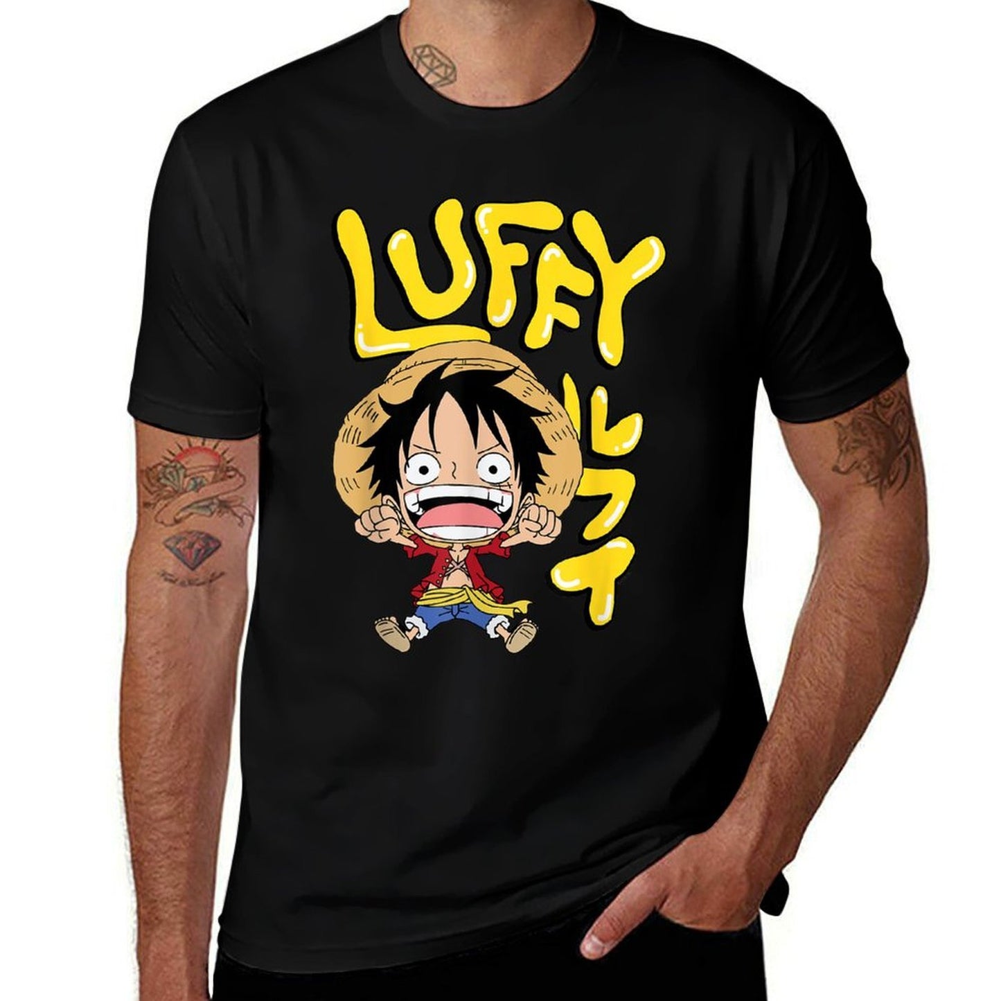 One Piece Anime Luffy Chibi with Bubble Letters  Easy-care T-Shirt