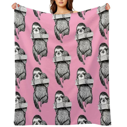 SLOTH HANGING OUT ON CARNATION PINK Velvety-soft Throw Blanket