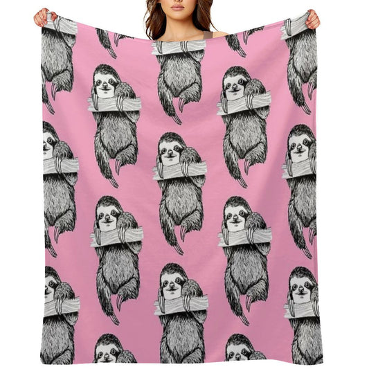 SLOTH HANGING OUT ON CARNATION PINK Velvety-soft Throw Blanket