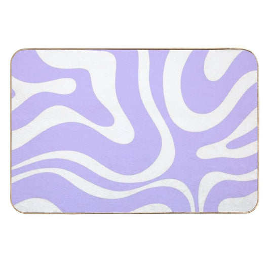 Retro Modern Liquid Swirl Abstract Pattern Square in Light Purple And White  Stain-Proof Bath Mat