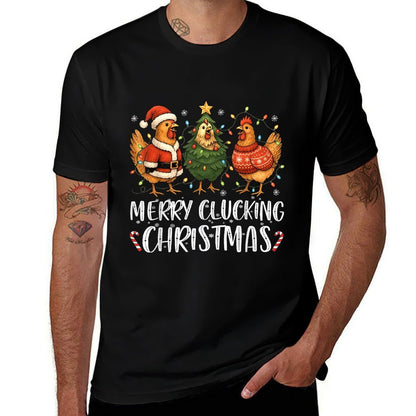 Merry Clucking Christmas Chicken Pajama Funny Santa Hat Xmas  Easy-care T-Shirt