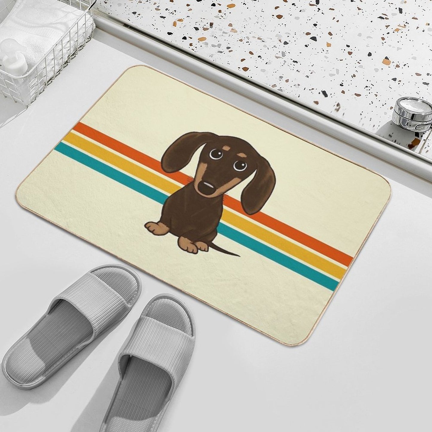 Cute Chocolate Dachshund  Cartoon Wiener Dog  Fade-Resistant Bath Mat