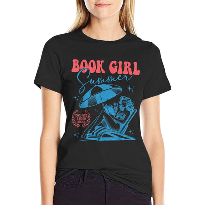 Girl Reading Book Summer Funny Beach Vacation For Book Lover  Trendy Pattern T-Shirt