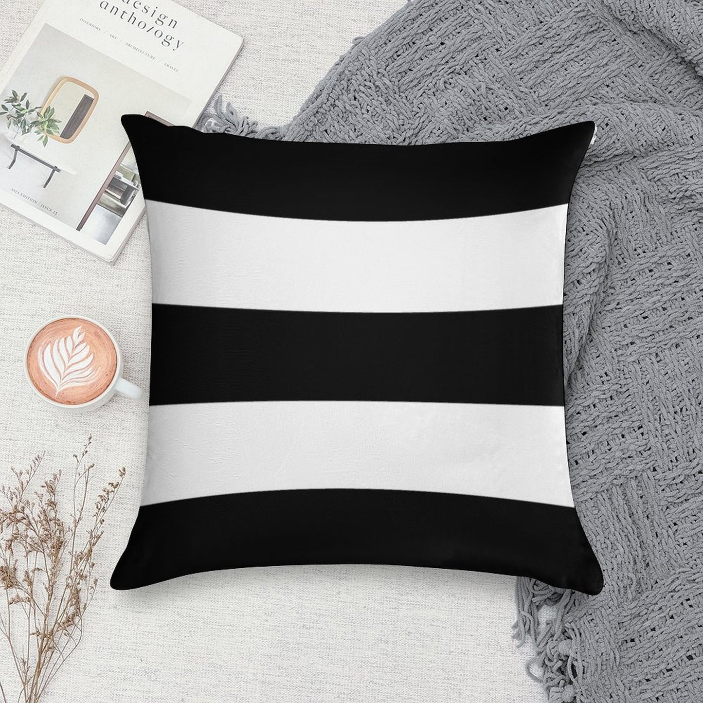 Black & White Wide Horizontal Stripes #2 Soft Gift Ready Throw Pillow