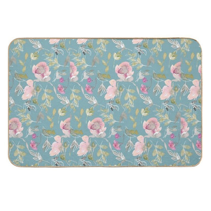 Light Blue Blossoming Floral Pattern  Absorbent Bath Mat