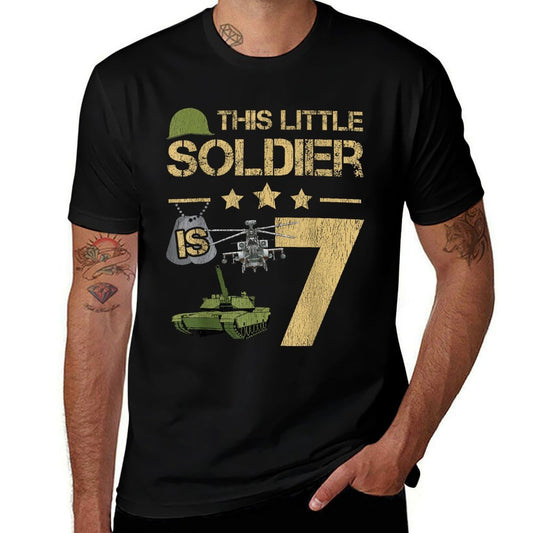 7 Year Old Soldier Birthday Boy 7th Birthday Kids Army Camo  Wrinkle-resistant T-Shirt