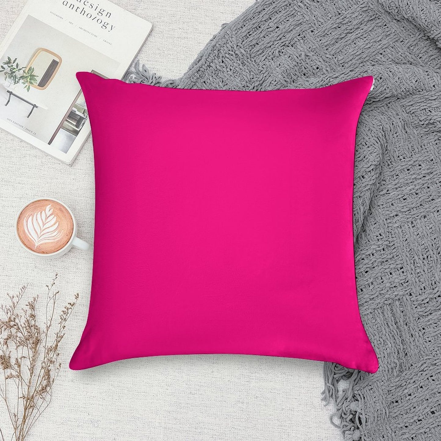 PLAIN SOLID  Bright PINK -100  Bright PINK SHADES ON OZCUSHIONS ON ALL PRODUCTS Soft Multiple Sizes Throw Pillow
