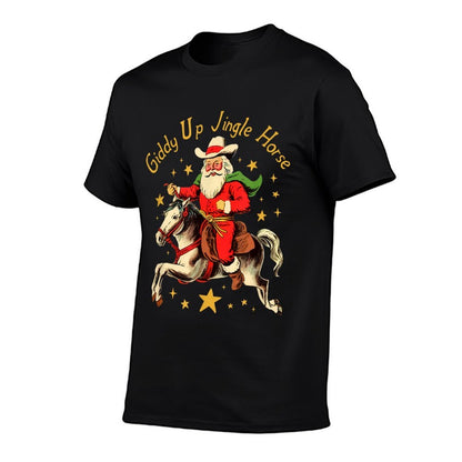 SuminSusi Funny Christmas Giddy Up Jingle Horse Unisex for Men, Women - Black, Small,, Classic Fit, Polyester, Crew Neck, Cartoo  Eco-friendly Material T-Shirt