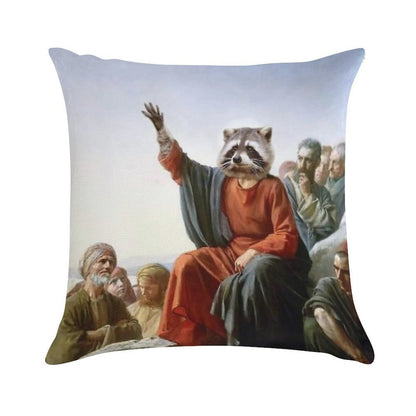 Raccoon Jesus Soft Short Plush Fabric Throw Pillow