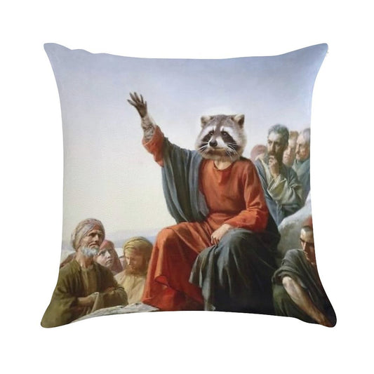 Raccoon Jesus Soft Short Plush Fabric Throw Pillow