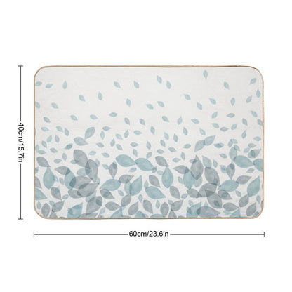 Watercolor Scatter Leaves (Teal)  Non-Slip Bath Mat