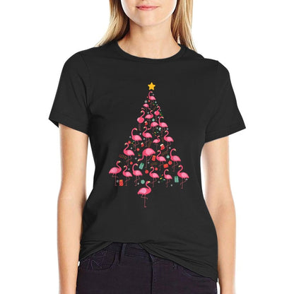 Funny Flamingo Christmas Tree Flamingo Xmas  Cotton T-Shirt