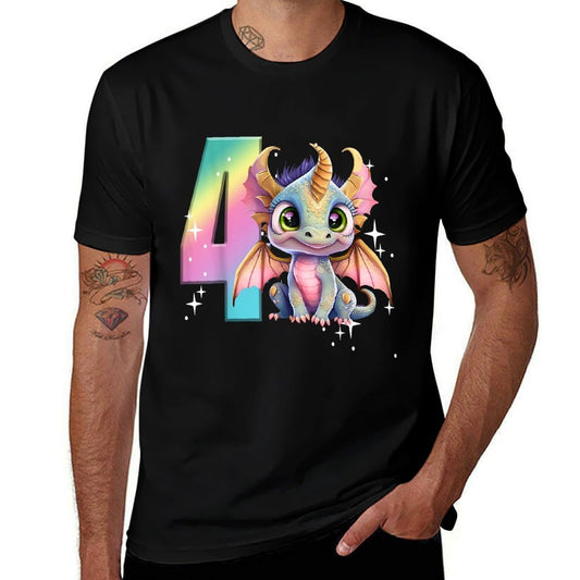 4th Birthday Dragon Party Rainbow Girl Dragon Four 4  Vintage-inspired T-Shirt