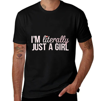 Girl I'm Literally Just A Girl Pink Heart Graphic  Rolled Sleeves T-Shirt