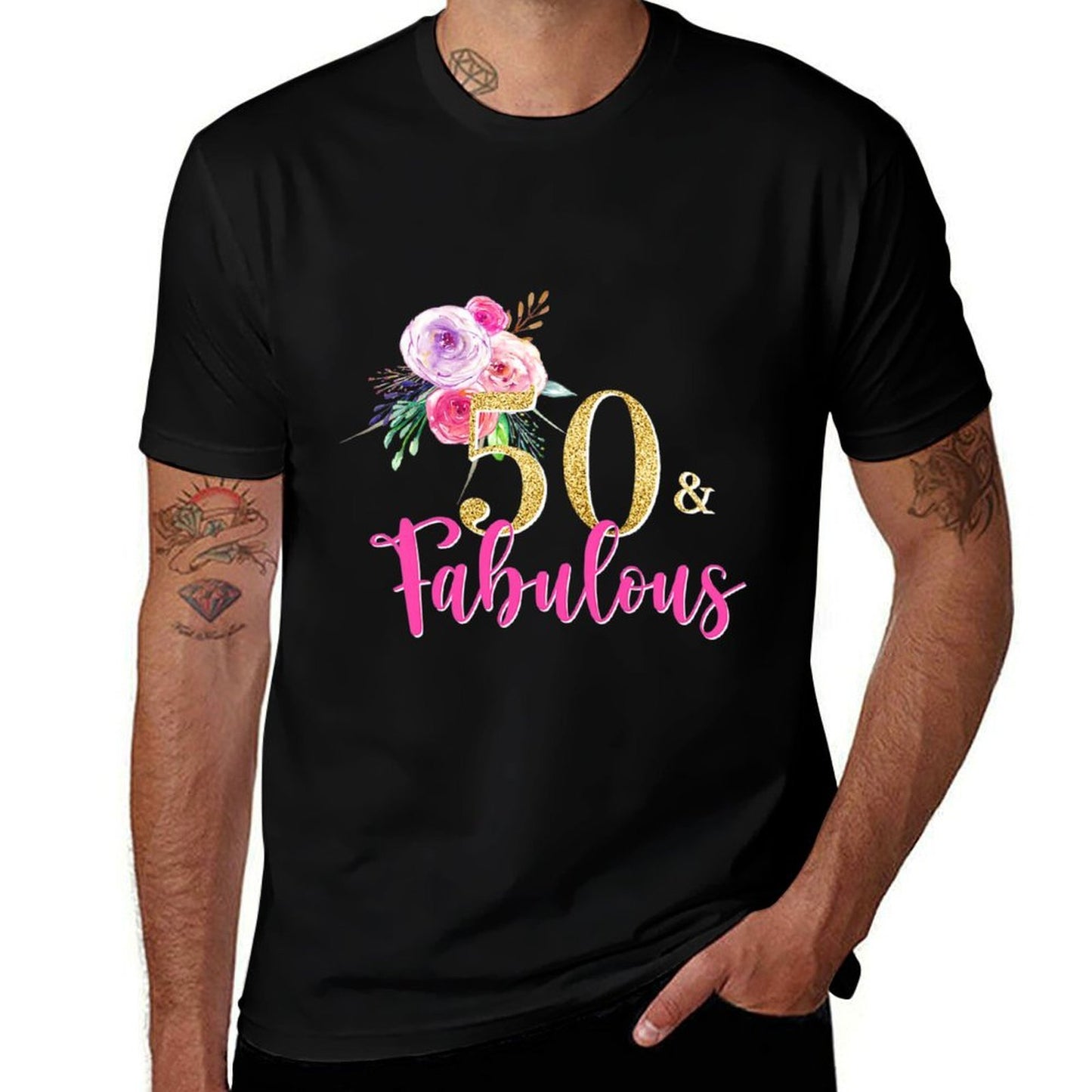 Womens Womens 50th Birthday Watercolor Flowers Cute Fabulous Premium  Affordable Price T-Shirt