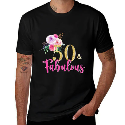 Womens Womens 50th Birthday Watercolor Flowers Cute Fabulous Premium  Affordable Price T-Shirt