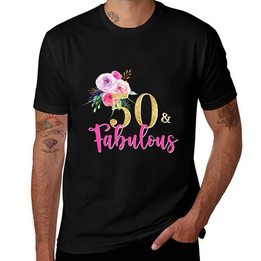 Womens Womens 50th Birthday Watercolor Flowers Cute Fabulous Premium  Affordable Price T-Shirt