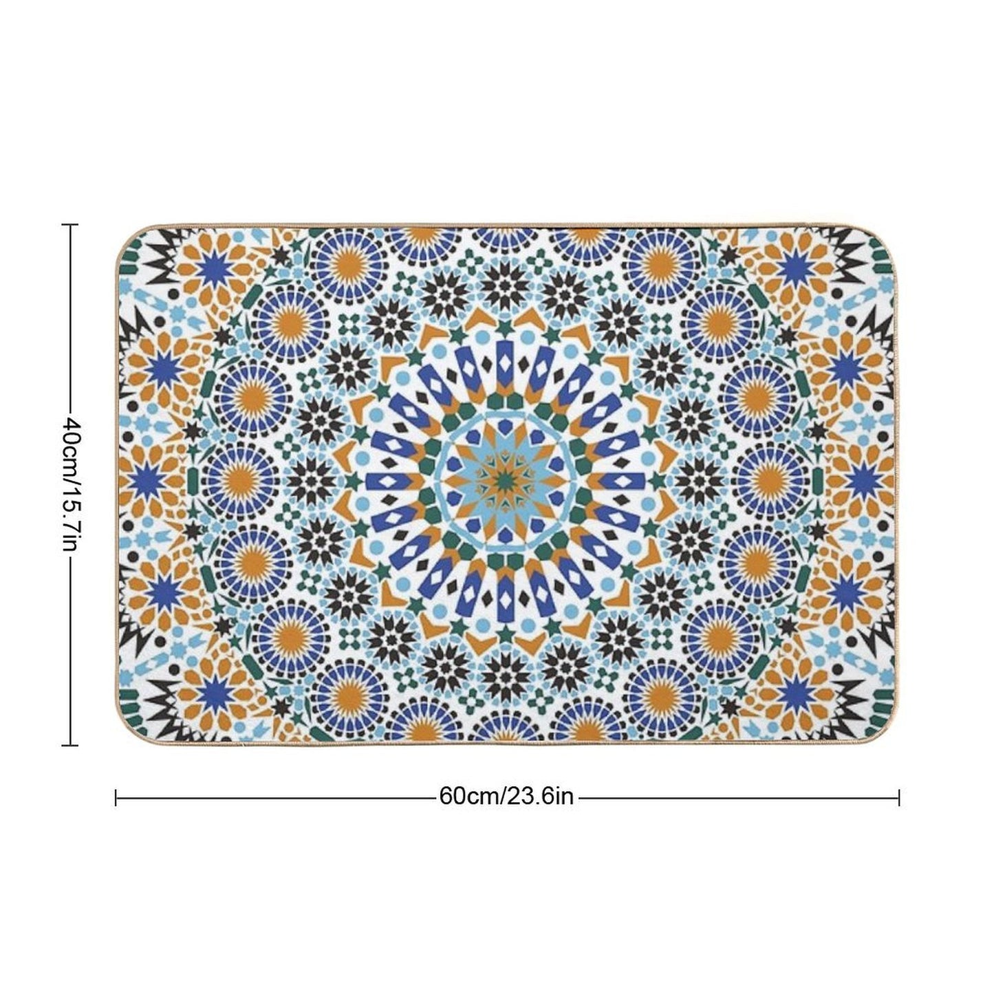 Moroccan Zelig  Tile Retro Abstract Multi Color Pattern  Repositionable Bath Mat