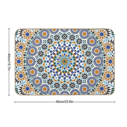 Moroccan Zelig  Tile Retro Abstract Multi Color Pattern  Repositionable Bath Mat