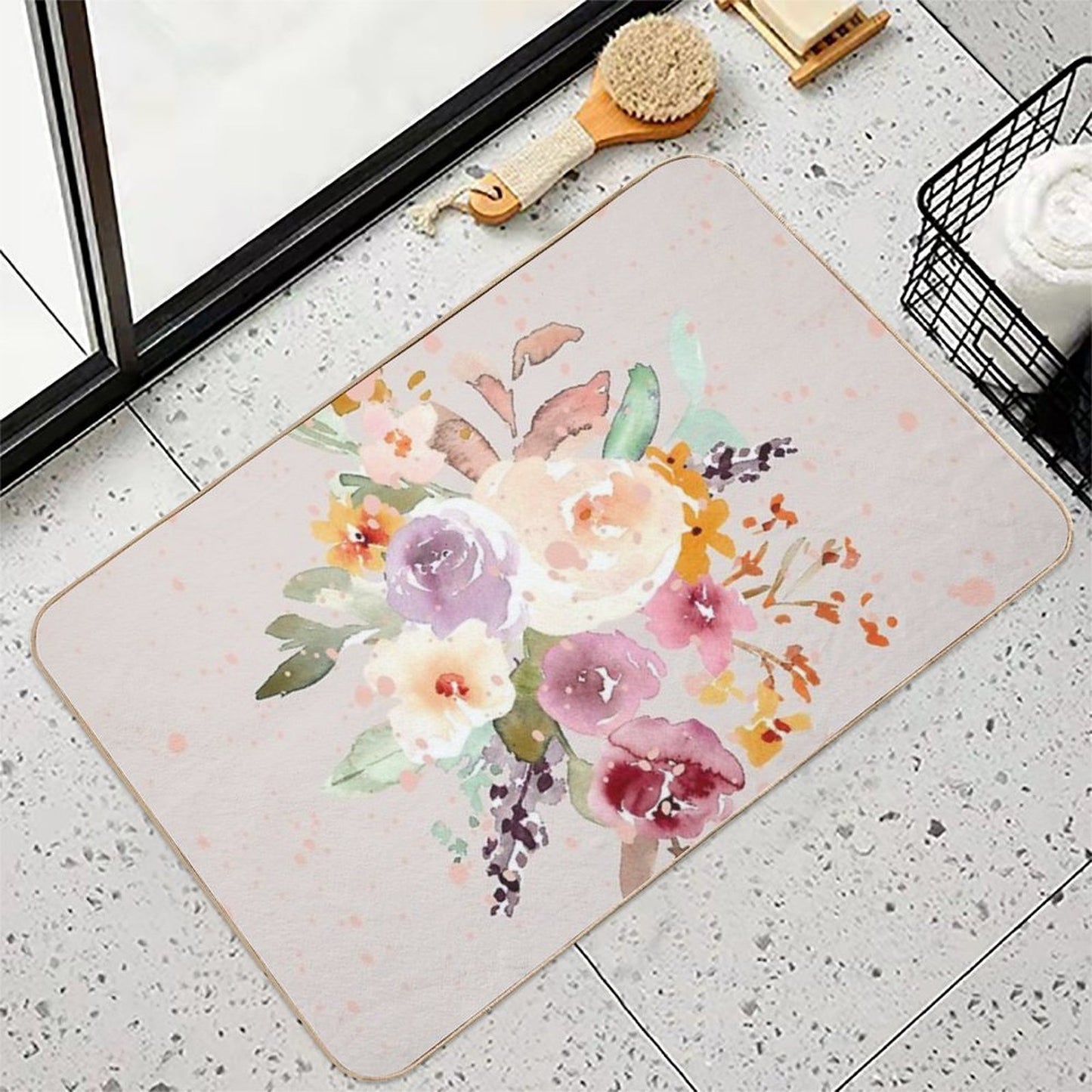 Abstract Effects With Flowers, Flowers With Abstract Effect-  Fade-Resistant Bath Mat