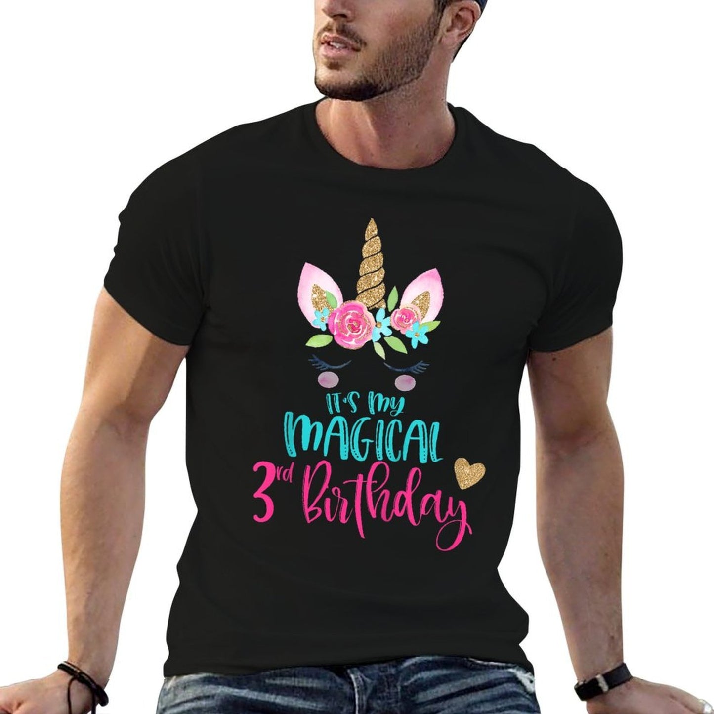 Kids Unicorn 3rd Birthday Party Girl 3 Years Old  Oversized Silhouette T-Shirt