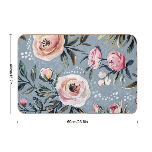 Soft Watercolor Roses Seamless Pattern  High-Traffic Bath Mat