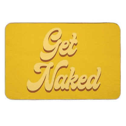 Get Naked - Typography Mustard  Easy To Clean Bath Mat
