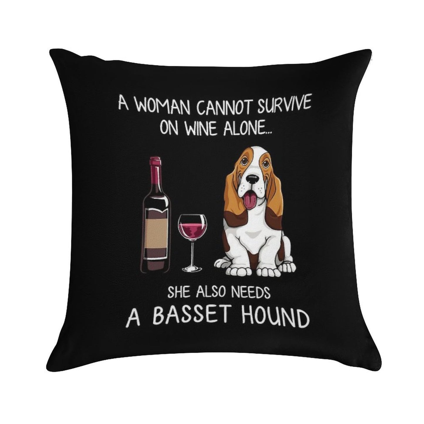 Basset Hound And Wine Funny Dog Soft Easy Maintenance Throw Pillow