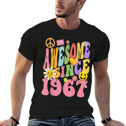 1967 Birthday Vintage Hippie Retro Awesome Since 1967  Moisture-wicking T-Shirt