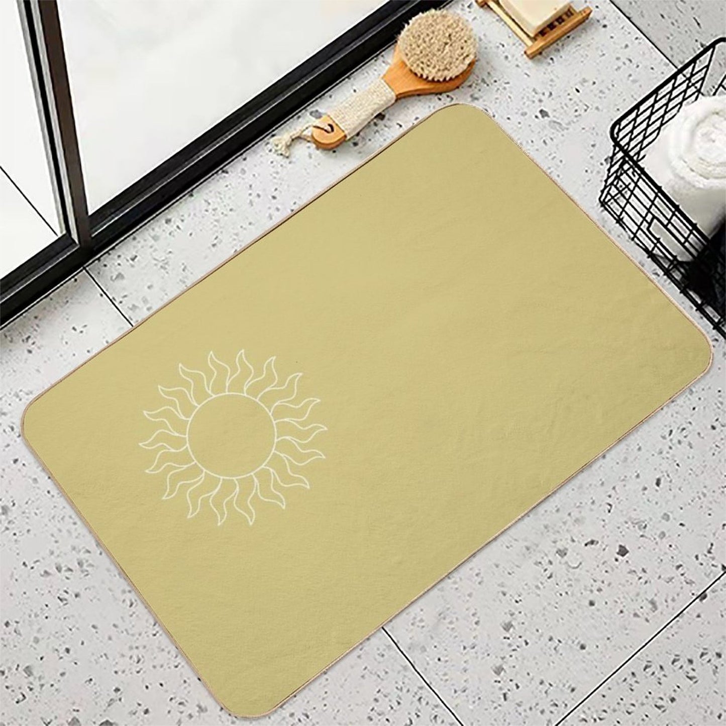 Beige Bohemian Sun Landscape  Non-Slip Bath Mat