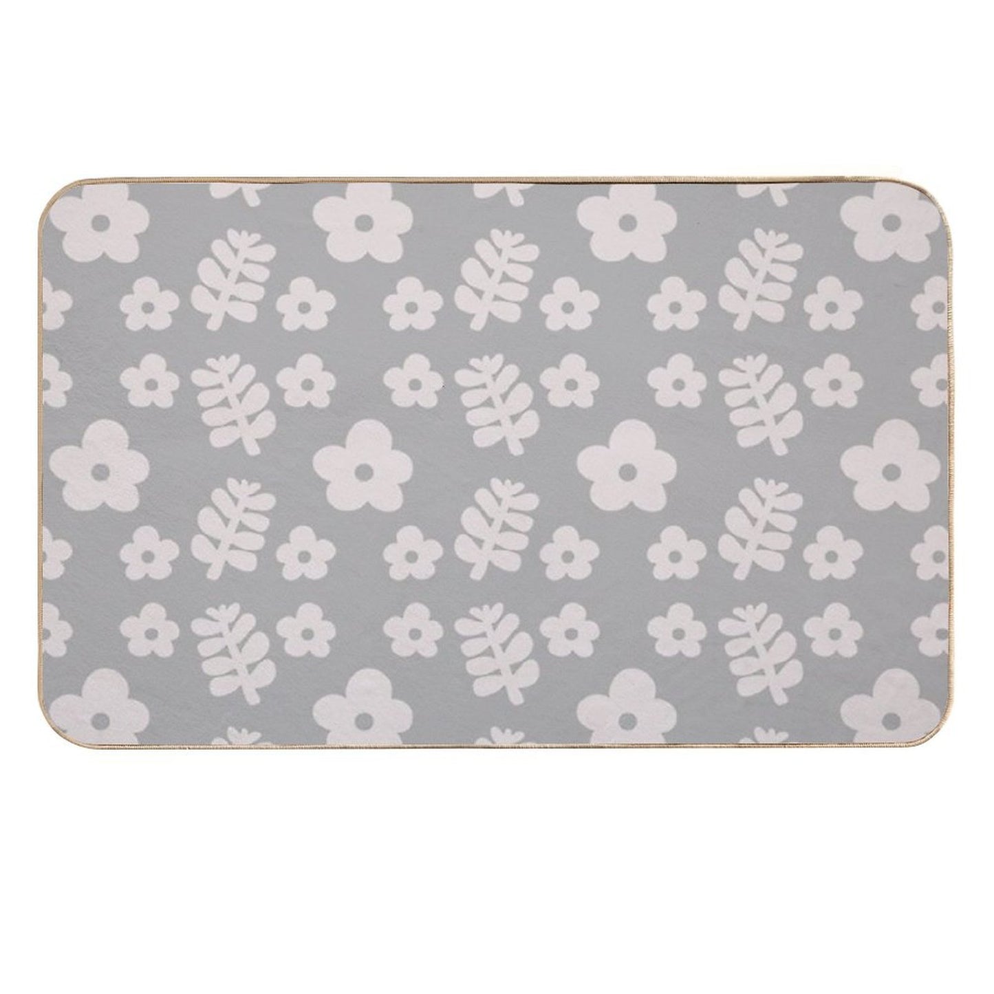 Mid Century Modern Flowers & Leaves, Cute Retro Pattern, Gray Taupe  Non-Slip Bath Mat