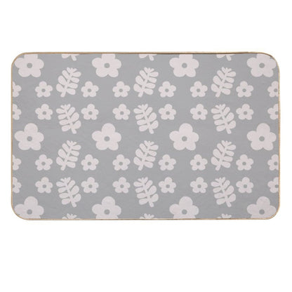 Mid Century Modern Flowers & Leaves, Cute Retro Pattern, Gray Taupe  Non-Slip Bath Mat