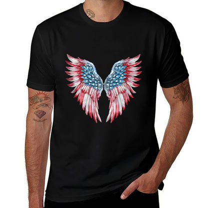 Veterans Day, 4th of July Patriotic Wings Angel Usa Flag  Rolled Sleeves T-Shirt