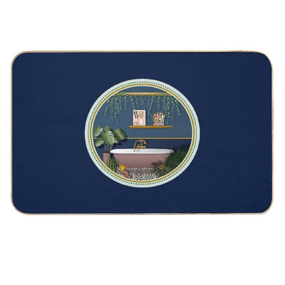Navy Blue Romantic Victorian Bathroom  Green Botanical Plants Durable Bath Mat
