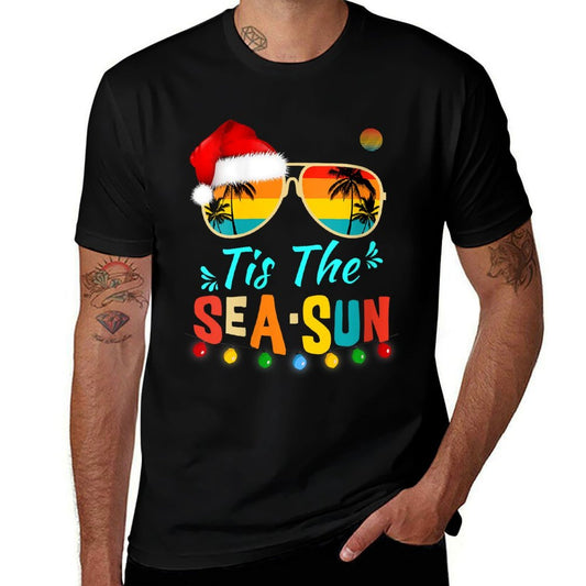 Womens Tis The Sea Sun Santa Beach Summer Christmas In July Summer  Moisture-wicking T-Shirt