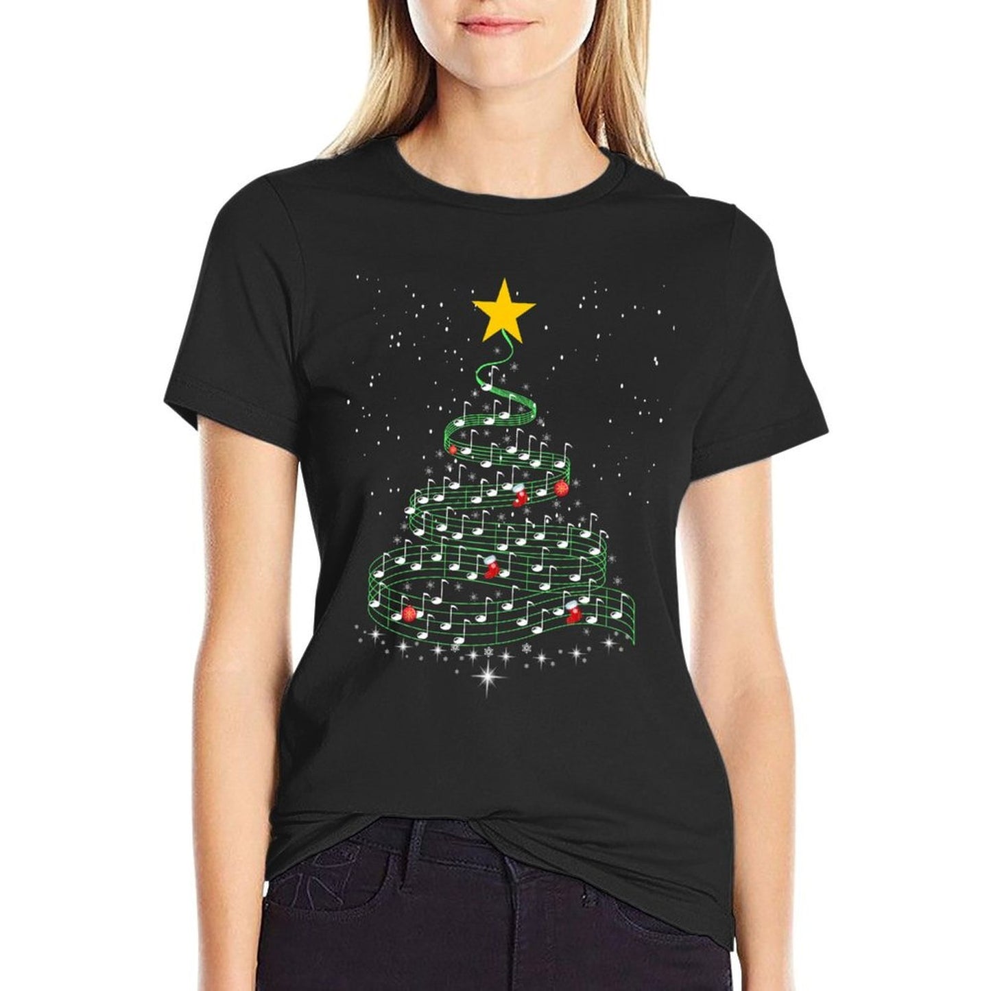 Musical Christmas Notes And Treble Christmas Tree Music  Soft T-Shirt