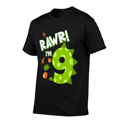 Kids Rawr I'm 9 Dinosaur 9th Birthday Boy Party Ninth Year Old  Stretchy T-Shirt