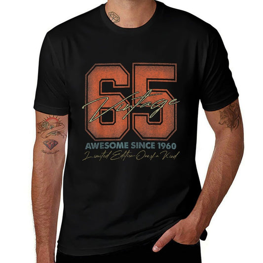 Vintage Numbers For Men And Women 2025 65th Birthday - Unisex, Black, Small,, Classic,, Crew Neck,, 1 Count  Slim-fit Cut T-Shirt
