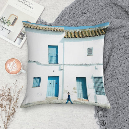 White And Blue Town Soft Washable Throw Pillow