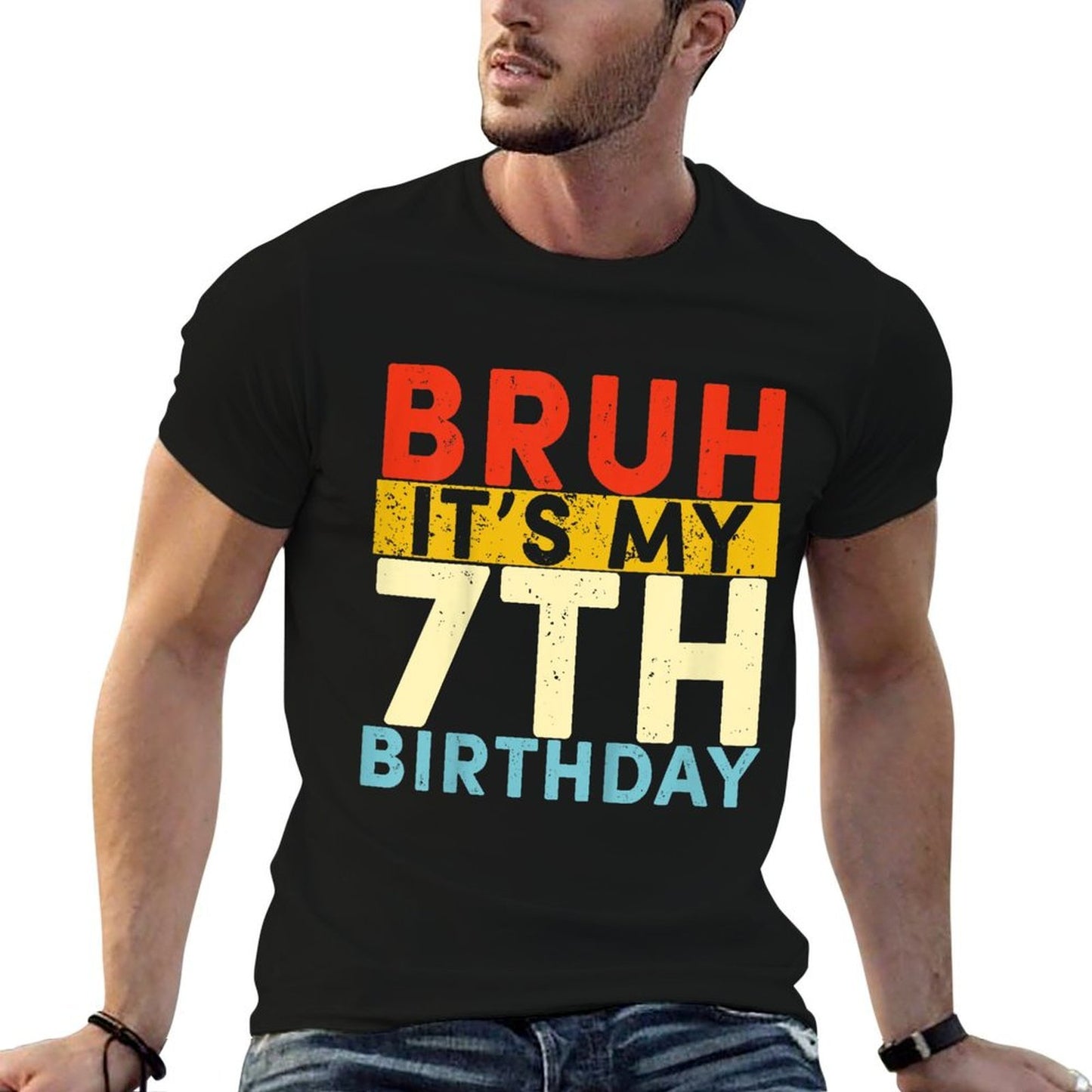 Bruh It's My 7th Birthday 7 Year Old Birthday  Trendy Pattern T-Shirt