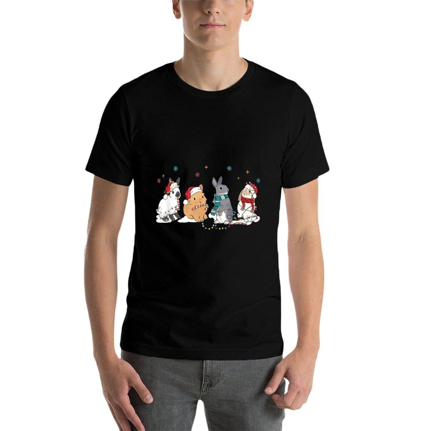 Funny Bunny Rabbit Santa Christmas Tree Lighting Xmas  Tagless Design T-Shirt