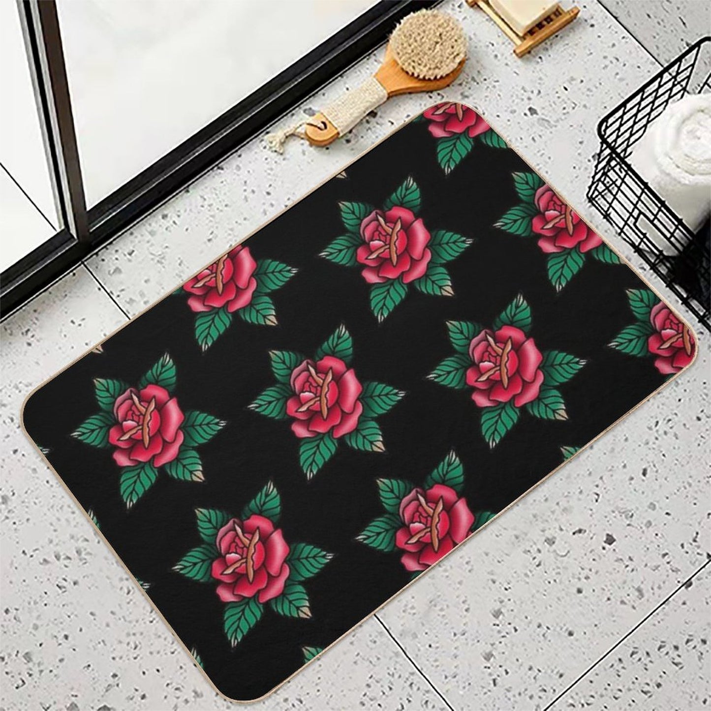 Traditional Red Rose Tattoo  High-Traffic Bath Mat