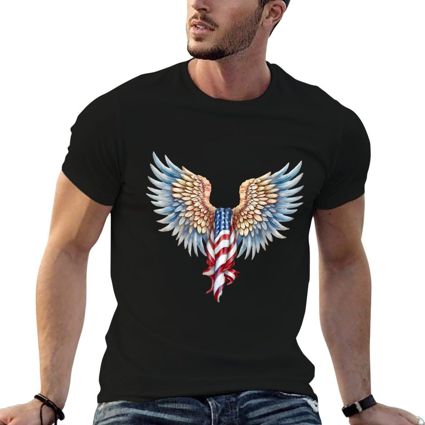 Veterans Day, 4th of July Patriotic Wings Angel Usa Flag  Durable T-Shirt