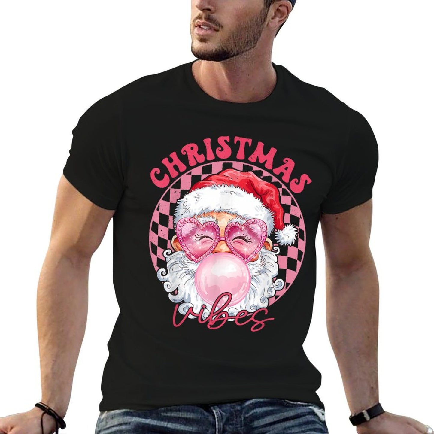 Vintage Groovy Santa Claus Christmas Vibes Womens Kids Girls  Eco-friendly Material T-Shirt